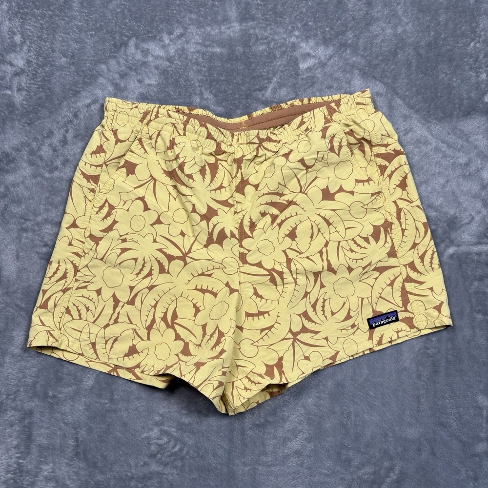 Patagonia Baggies 4" Shorts Womens Large Yellow Floral Pull On Stretch 57059